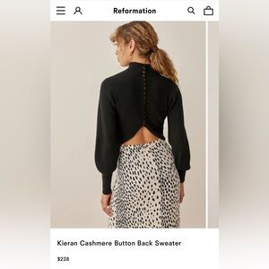 Reformation Kieran Cashmere Button Back Sweater Black Small